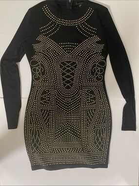 Haute Monde Black Long-Sleeve Studded Bodycon Dress